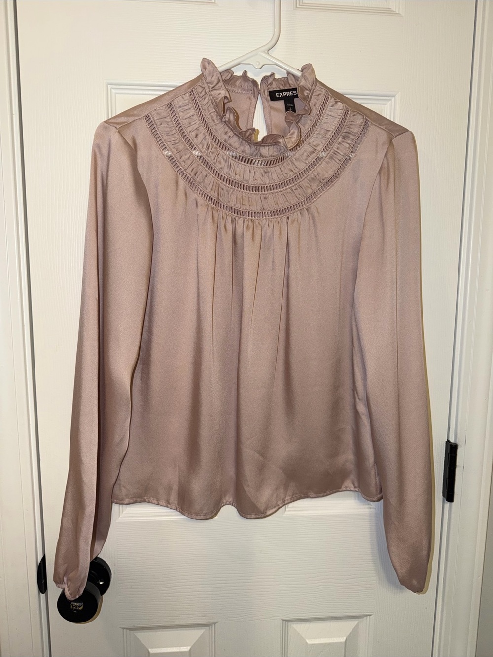 Express Satin Smocked High Neck Blouse Champagne Pink- Size small
